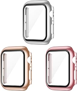 AVIDDA 3 Pack Case with Tempered Glass Screen Protector for Apple Watch 38mm Series 3/2/1, Slim Guard Bumper Full Coverage HD Ultra-Thin Cover Compatible with iWatch 38mm