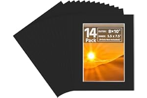14 Pack Picture Frame Mats, 8x10 Matted to 5x7 Photo Mats, Acid Free White Core Bevel Cut Picture Matting for Pictures Photos