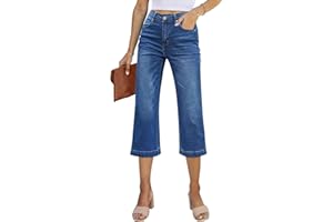 SIDEFEEL Women's Wide Leg Jeans High Waisted Stretchy Capri Denim Pants