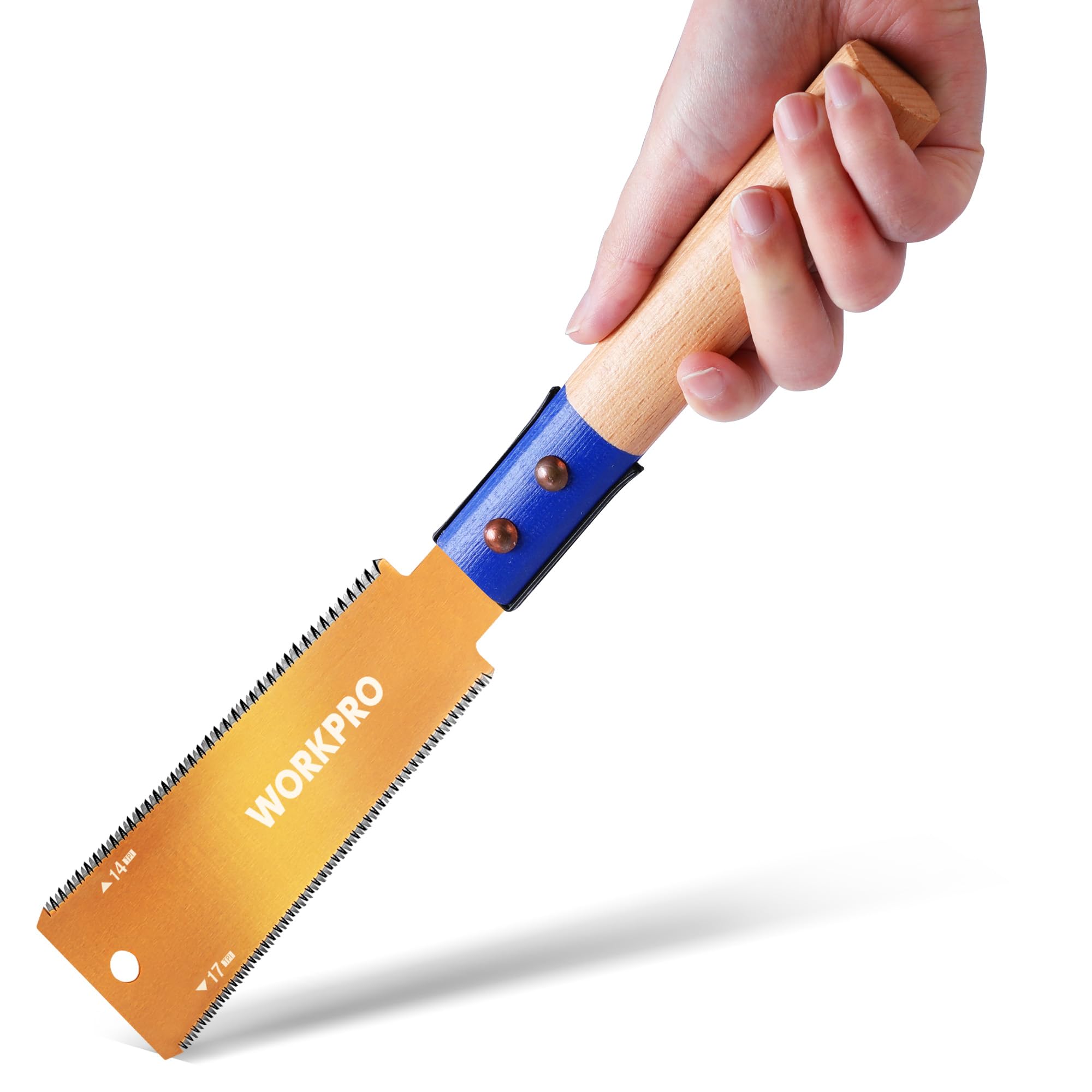 WORKPRO 150 mm Japanese Pull Saw, Double-Edged Fine Tooth Saw with 14 and 17 TPI, SK5 Flexible Blade Hand Saw for Craft, Hobby, DIY, Trim Pull Saw for Woodworking Tools