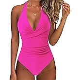 SUUKSESS Women Sexy Tummy Control One Piece Swimsuits Halter Push Up Bathing Suits
