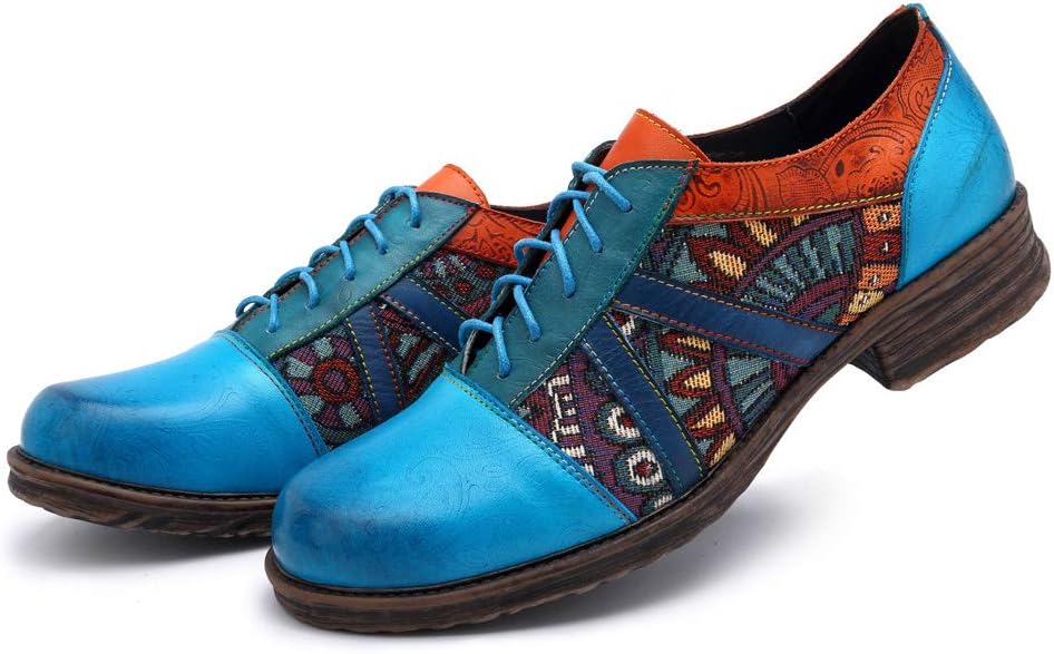 Women Low Heel Shoe Bohemian Colorful Stitching Genuine