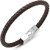 COOLSTEELANDBEYOND Unisex Mens Women Thin Brown Braided Leather Bracelet Leather Bangle Wristband, Steel Magnetic Clasp