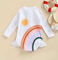 Little Girls Ruffled Rainbow Striped Bathing Suits