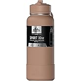 Hydrapeak 32oz Sport Insulated Water Bottle with Straw Lid, Leak & Spill Proof, Keeps Drinks Cold for 24 Hours, Hot for 12 Hours, Premium Stainless Steel Water Bottles (32oz, Almond)