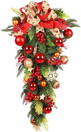 Albero Di Natale A Parete Amazon.Ghirlanda Di Natale Chenni Decorazione Capovolta Della Parete Dell Albero Di Natale Palline Colorate Con Tela Di Rattan Amazon It Casa E Cucina