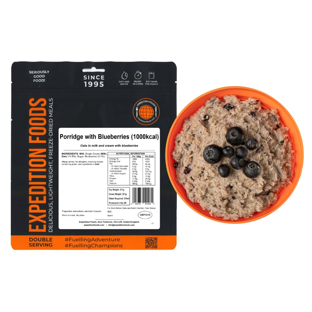 EXPEDITION FOODS Porridge with Blueberries (Double Serving / 1000KCAL) | Freeze-Dried Camping & Hiking Food