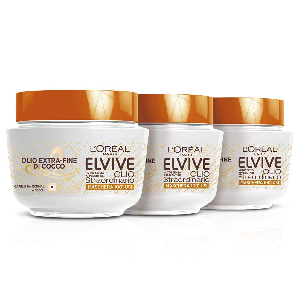 L'Oréal Paris Elvive Nourishing Mask Extraordinary Fine Coconut Oil for Normal to Dry Hair - 3 Packs of 300ml [900ml]