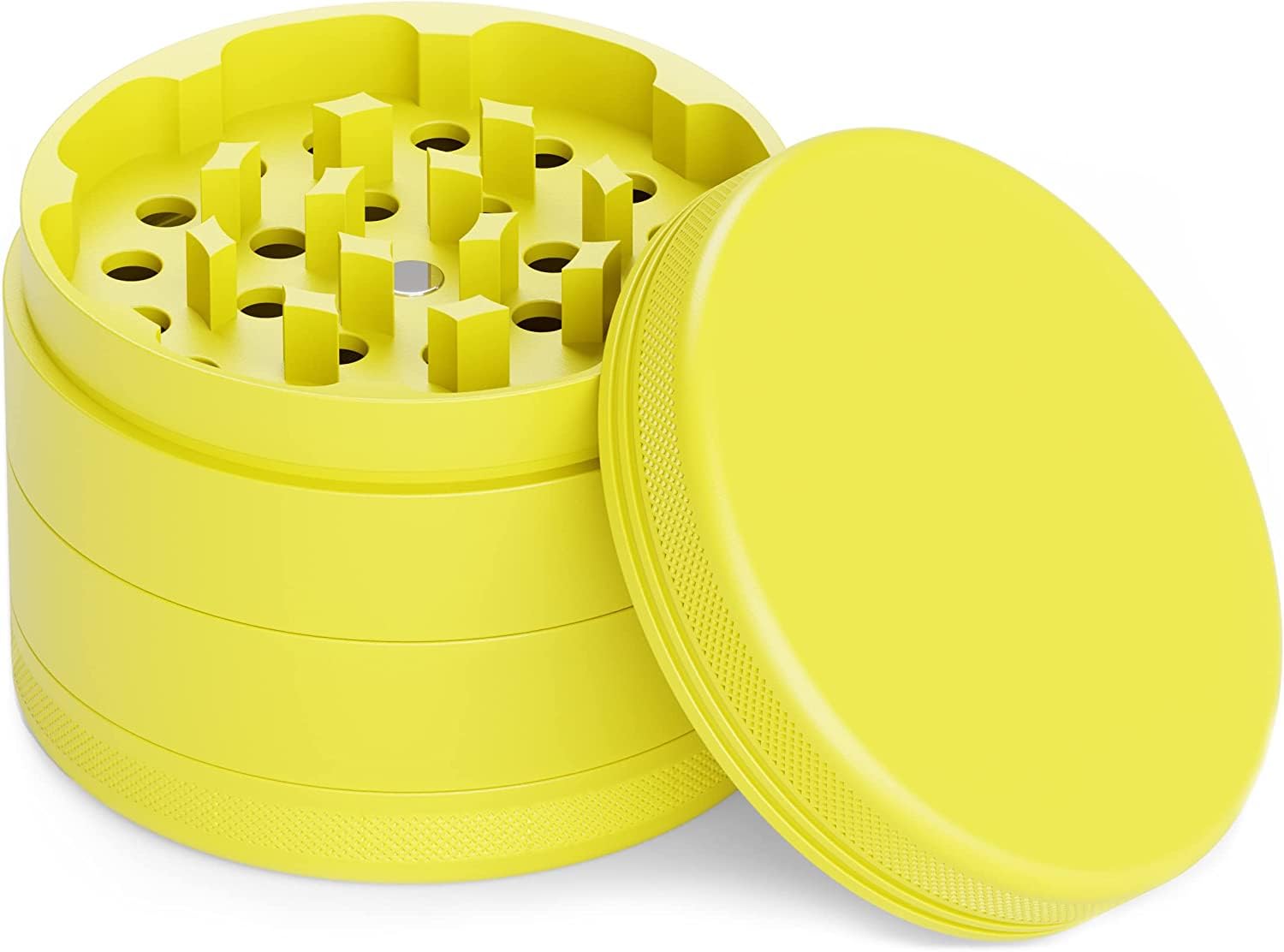 Movaleaf Ceramic Grinder/Crusher, Non-Stick, 4-Piece, Nano Ceramic Coated Herb Mill, Diameter 63 mm, Includes Carry Bag, Pollen Scraper and Brush. (Yellow)