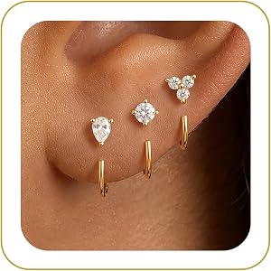 Robaice Backless Half Hoop Earrings for Women Sets, 14k Gold Silver Plated | Stay Closed Open Hoop Earrings Stack, Small No B