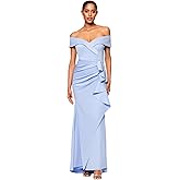 Xscape Womens Long Off Shoulder Sweetheart Neck Side Ruffle Gown