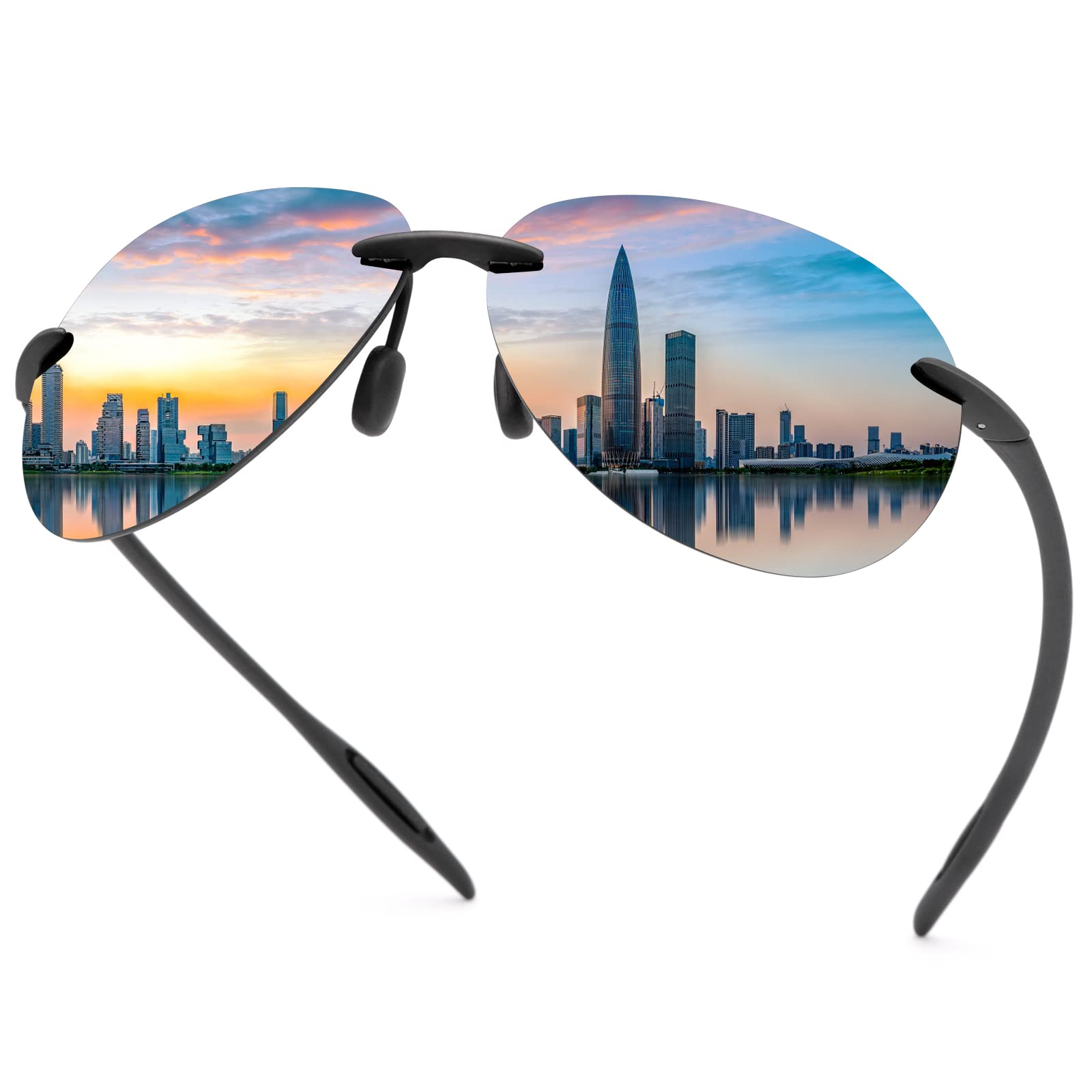 Polarized Sports Sunglasses for Men and Women Driving Cycling Running Fishing Golf 100% UV Protection Rimless Sun Glasses Fashion Shades Retro Eyeglasses Anti Glare Classic Mirror Lens Eyewear Black
