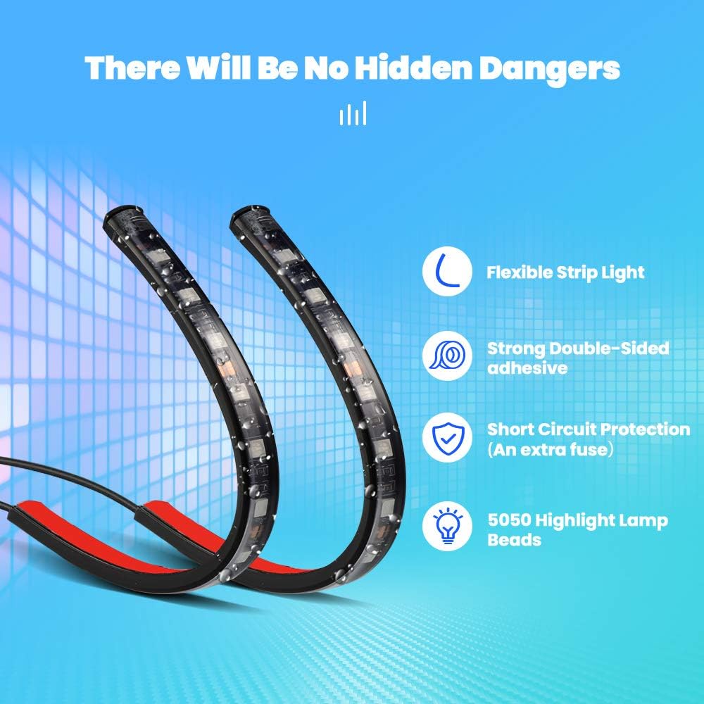 Tsumbay Interior Car Lights 4pcs 48 LED Car LED Strip Lights APP Controller IP67 Waterproof Lighting Kits with Sound Active Multi DIY Color Music with Car Charger, DC 12V - Decorations: Automotive