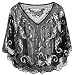 PrettyGuide Women's Evening Cape 1920s Paisley Cocktail Flapper Beaded Shawl Black Silver