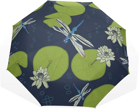 Amazon Com Folding Outdoor Umbrella Dragonfly And Lotus Flower 3 Fold Art Umbrellas Outside Printing Sun Umbrella Travel Kids Sun Shade Umbrella Boy Travel Umbrella