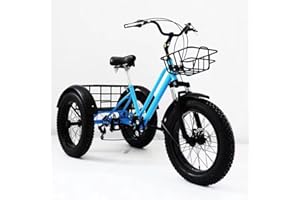 EMYJAY Tricycle for Adults, 3 Wheeled 7-Speed Adult Trikes 20-Inch Fat Tire Men's Women's Tricycles Cruiser Bike, Cargo Baske