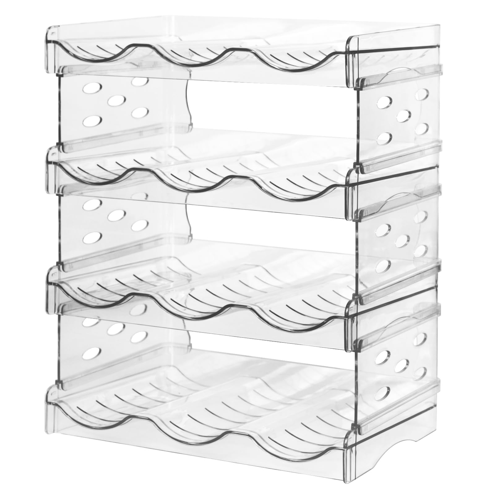Wine Rack, Stackable Water Bottle Organiser, Plastic Holder, Cupboard Organiser, Water Bottle Storage for Cabinet/Freezer/Pantry - Each Rack Holds 3 Bottles- Kitchen Storage (4-Tier Wine Rack)