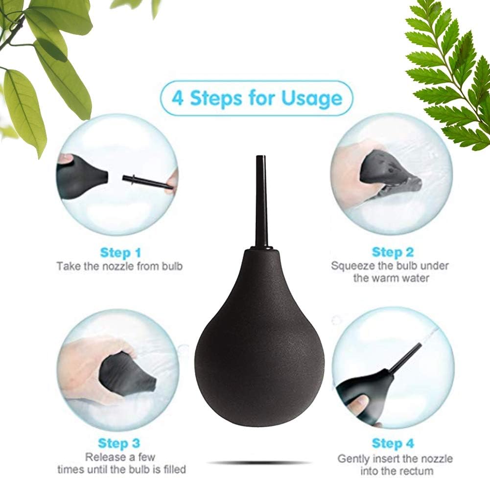GNEGKLEAN Black Silicone Enema Bulb Kit 7.6oz Clean Anal Douche for Men Women with 19.7in Hose+4 Replaceable Nozzle (Black): Health & Personal Care