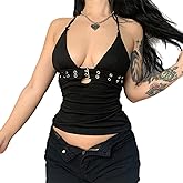 Women's Sexy Halter Tank Top Cami Top Sleeveless Deep V Neck Crop Top Tie Up Backless Cami Camisole Tube Top Bustier Clubwear
