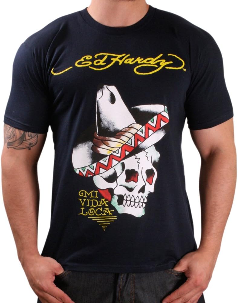 Ed Hardy Men's Christian Audigier Sombrero Skull T-Shirt Crewneck Tee