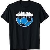 CLT Airport Code 704 Charlotte NC Skyline Art Footballer Fan T-Shirt