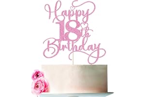Bejotaa Pink Happy 18th Birthday Cake Topper 1pcs Glitter Cake Topper for eighteen Birthday/Anniversary Theme Party Cake Decorations Supplies
