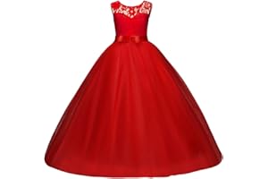 IBTOM CASTLE Big Girl Flower Lace Princess Tulle Long Dress for Kids Prom Formal Pageant Dance Gown