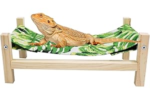 MinrzPet Bearded Dragon Bed, Wooden Reptile Sleeping Hammock, Bearded Dragon Tank Accessories, Habitat Accessories for Leopar