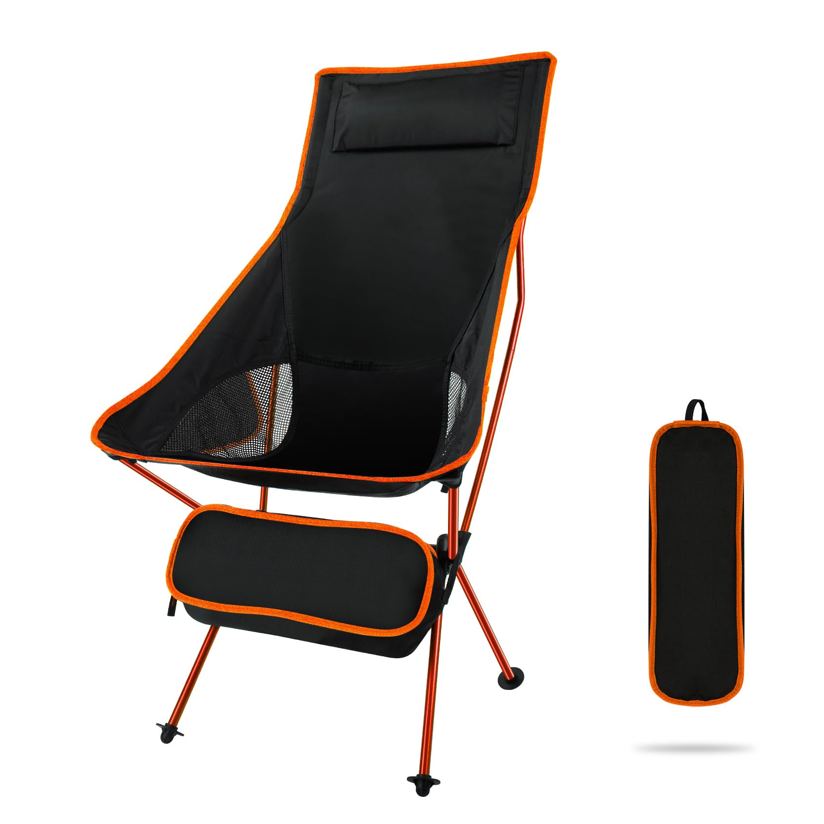 MLA LAMA Upgraded Lightweight High Back Folding Camping Chairs, Portable Compact Camping Chair with Headrest, High Back, Carry Bag for Camping Fishing Hiking Picnic Outdoor Orange