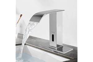CDLODIN Automatic Sensor Touchless Bathroom Faucet, Modern Chrome Bathroom Faucet for Sink 1 Hole, Waterfall Single Hole Bathroom Sink Faucet Stainless Steel, Hands Free Motion Sensor Lavatory Faucet