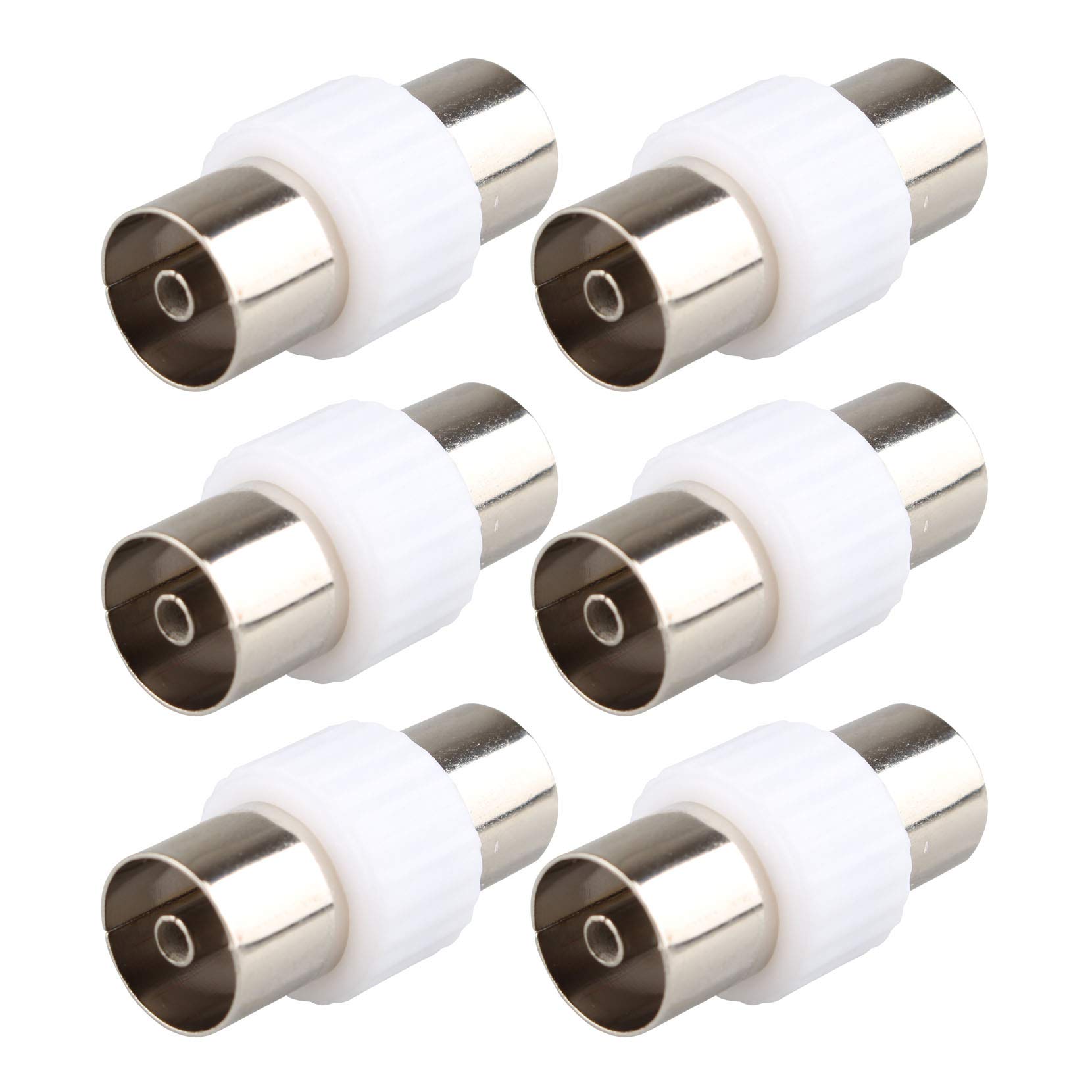 Jopto 6PCS Silver Plated TV Aerial Female to Female Coaxial Adapter RF Coupler TV Coax Aerial Cable Gender Changer Joiner Adapter Durable Female Socket To Female Connector Antenna Extension White