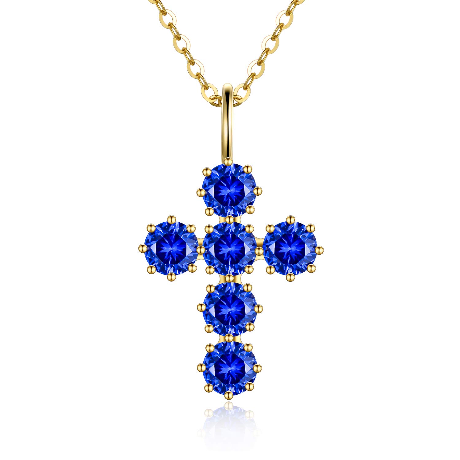 SISGEM Women's Gold Cross Necklace, 9 ct Solid Gold Sapphire Cross Pendant Necklace, for Men Friend Mum Sister Her, 16+1+1inch