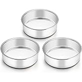 TeamFar 6 Inch Cake Pan, Round Smash Cake Pan Tier Baking Pans Set Stainless Steel, Fit in Pot Pressure Cooker Air Fryer, Healthy & Non-Toxic, Mirror Finish & Sturdy, Oven & Dishwasher Safe - Set of 3