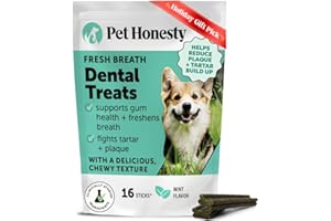 PET HONESTY Dental Health Fresh Sticks – Dog Dental Treats & Chews for Oral Care – Dental Sticks for Dogs to Freshen Breath, Remove Tartar & Plaque, Support Gum Health & Bright Teeth Dog Oral Supplement – 16 Ct