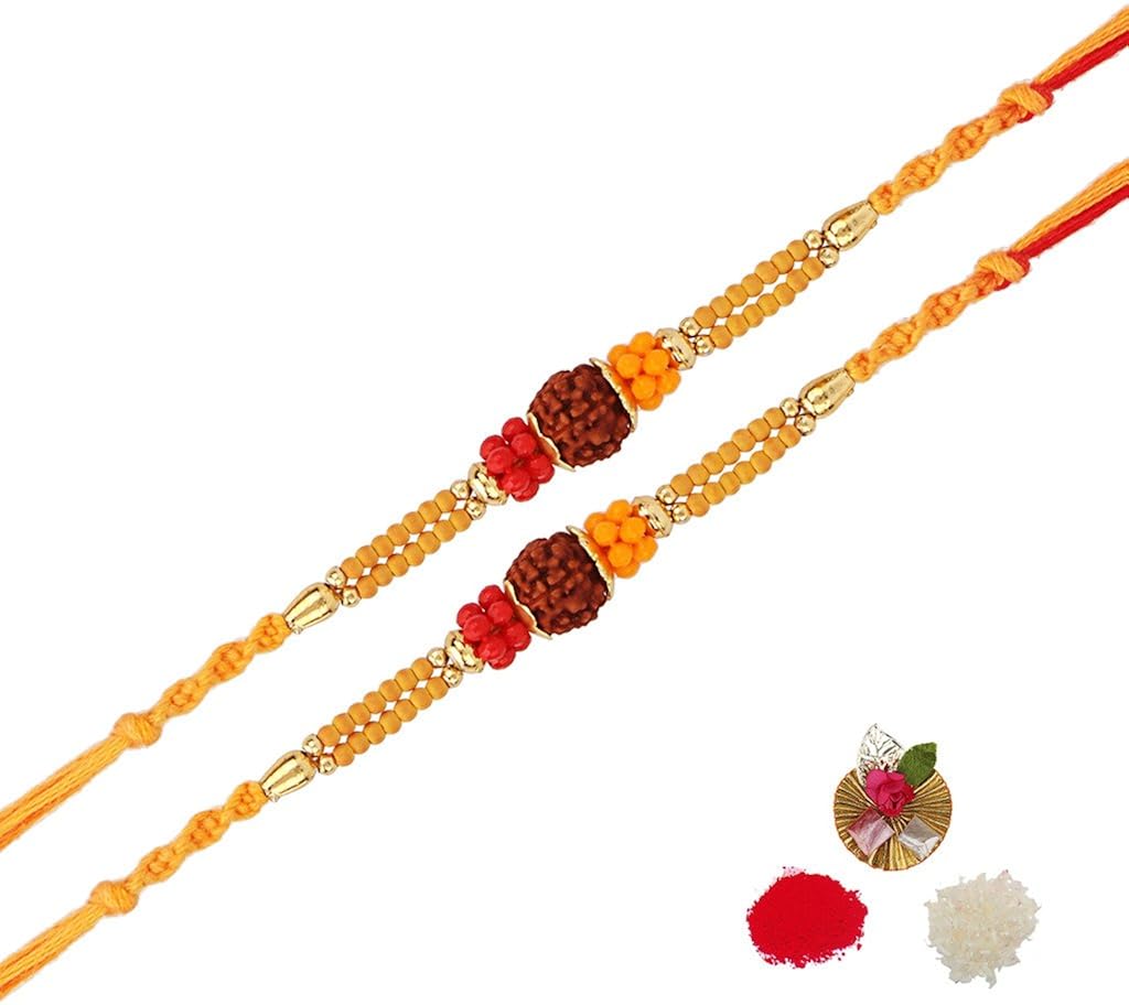 asthetika brown sandalwood rudraksh rakhi for men - set of 2