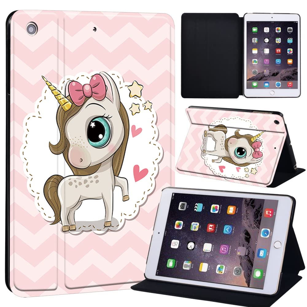 Cartoon Printed Case for iPad Mini 1/2/3, Lightweight Trifold Stand Case with Auto Sleep/Wake, Microfiber Lining, Hard Back Cover for iPad Mini 1/Mini 2/Mini 3 (pretty unicorn)