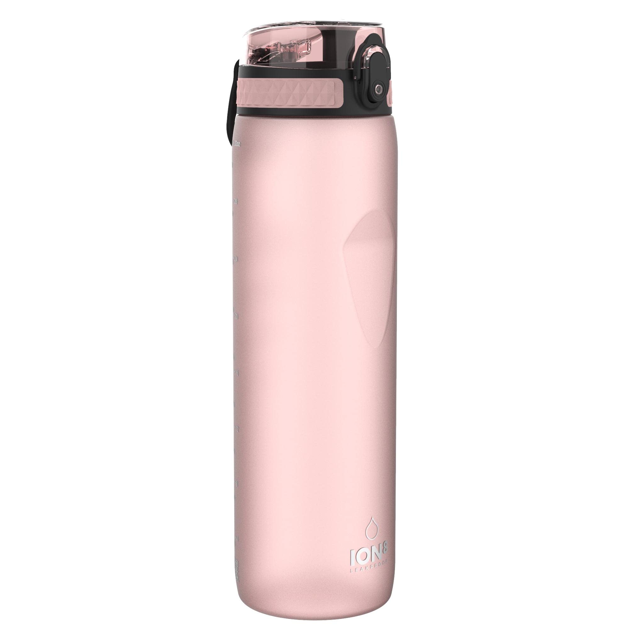 Ion8 1 Litre Water Bottle, Leak Proof, Flip Lid, Carry Handle, Rapid Hydration, Dishwasher Safe, BPA Free, Contoured Grip, Ideal for Travel, Gym & Activity, Carbon Neutral Recyclon, 32 oz, Rose Pink