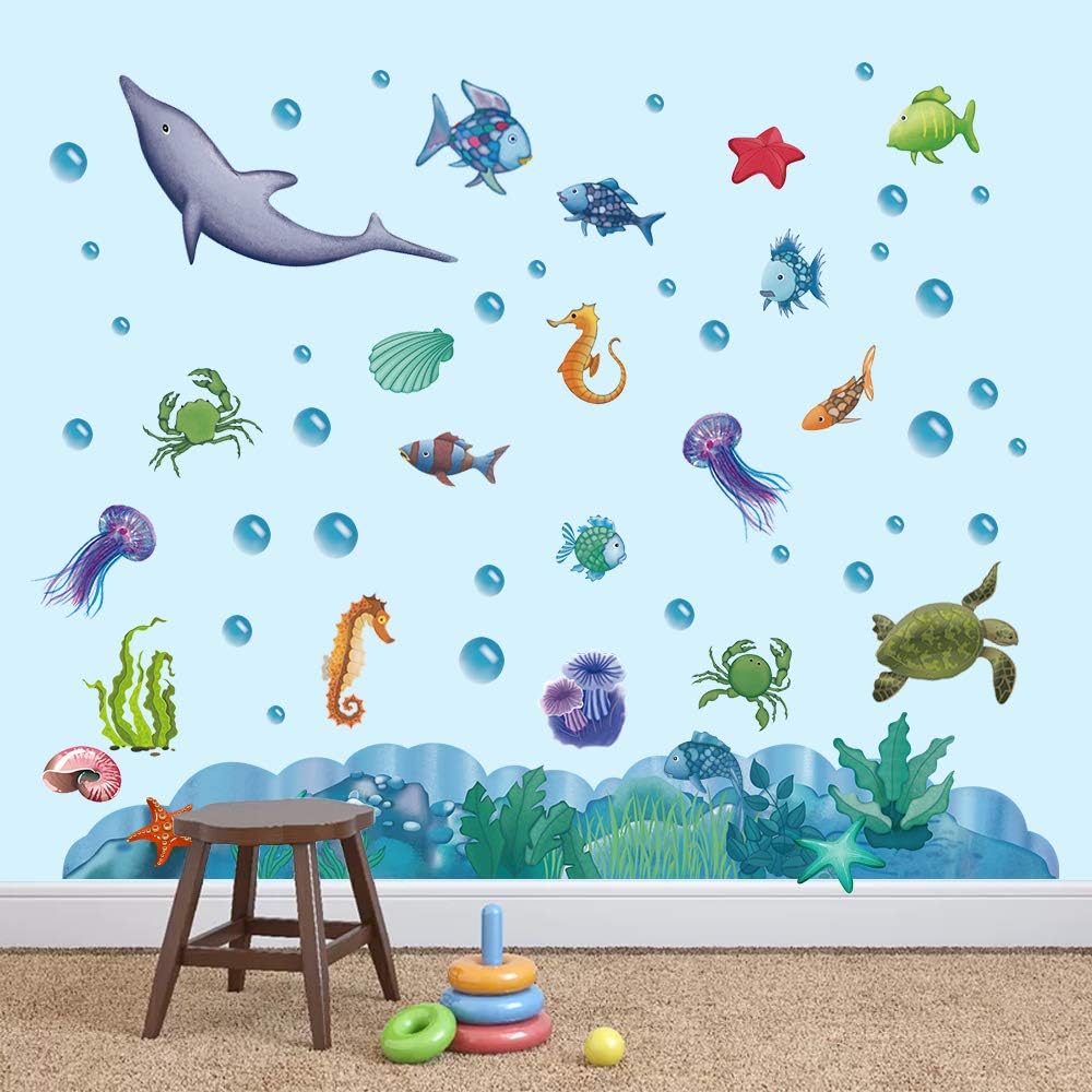 decalmile Under The Sea Wall Decals Rainbow Fish Ocean Wall
