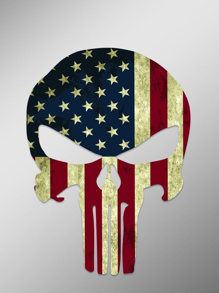 Punisher Skull American Flag Vinyl Decal Sticker | Cars Trucks Vans Walls Laptops Cups | Printed | 6.25 inches | KCD921