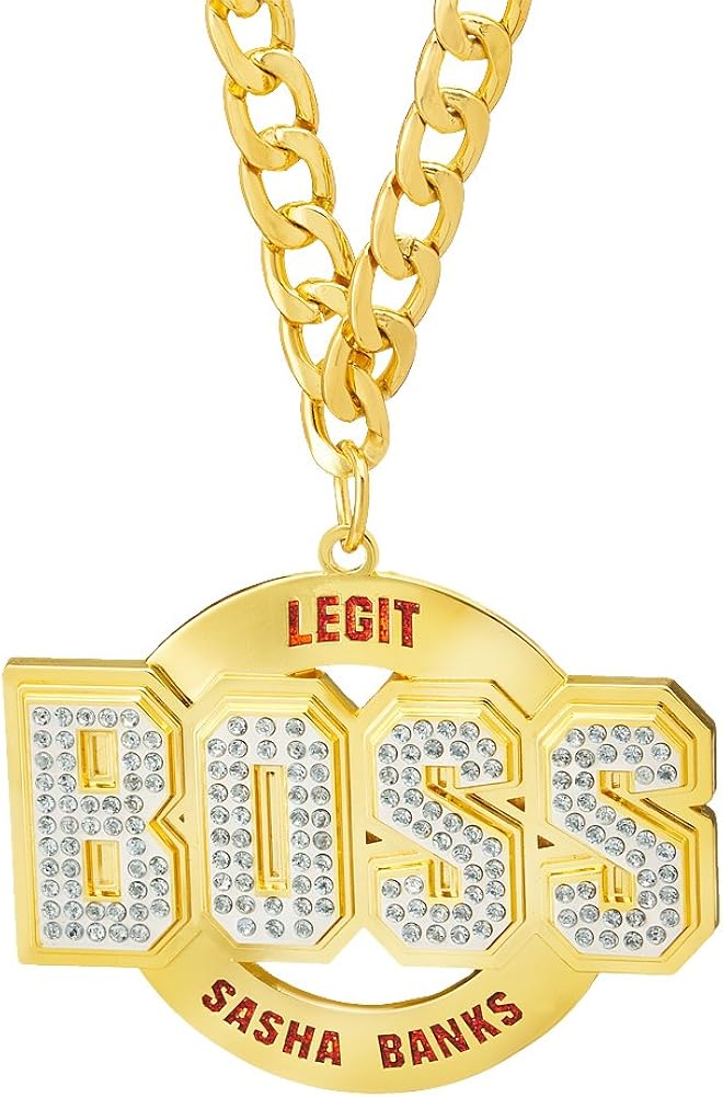 WWE AUTHENTIC WEAR Sasha Banks Legit Boss Studded Pendant Gold: Clothing