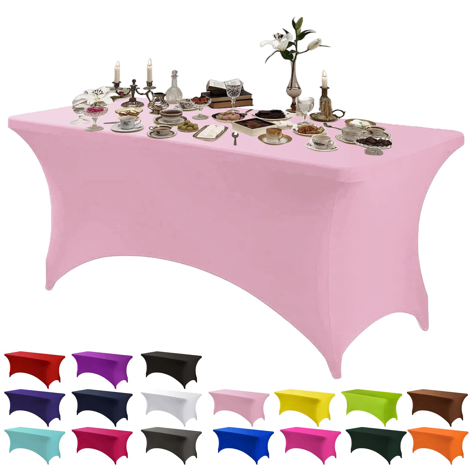 Stretchable Tablecloths,Pink Spandex Fitted Tablecover 6ft Washable Stretch Spandex Table Cover Fitted for Rectangle Tables,Universal Elastic Spandex TableCover for Wedding Banquet Holiday Party