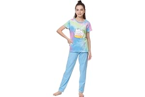 Tebbis Trendy Tie Dye Sleepover Summer Pajamas for Girls -100% Cotton Soft Dount Cat Caticorn Jammies Size 6-18