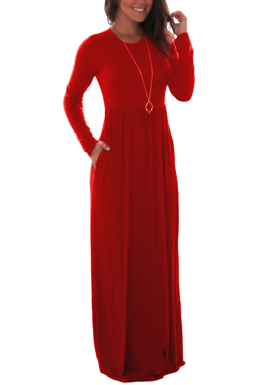 Women\'s Casual Long Maxi Dresses with Long Sleeves Red Small