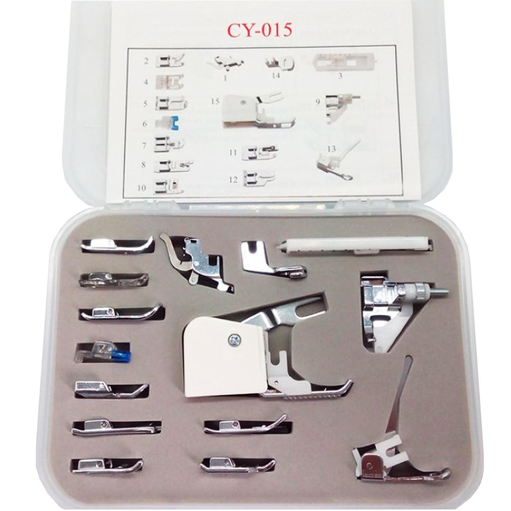 HONEYSEW 32/42/52 Presser Foot Kit Low Shank Adapter Zipper Foot Overcast Foot Snap On (15pcs presser foot kit)