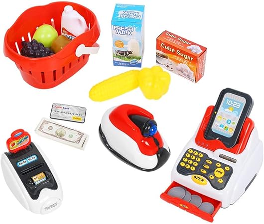 Amazon キッズレジおもちゃ 絶妙な教育的なリアルなおもちゃのレジセット 3 6歳の男の子と女の子の子供のための誕生日プレゼントホリデーギフト Luxury Cash Register お店屋さん おもちゃ