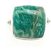 Natural Green Amazonite 925 Solid Sterling Silver Ring Size 8.5