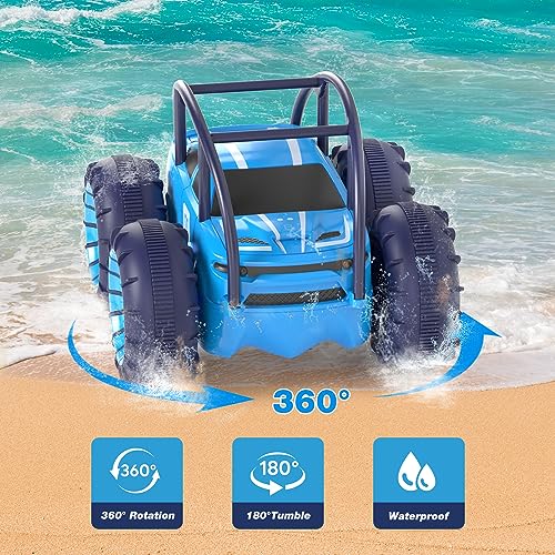 Fast Direct Charging Remote Control Cars for Kids, Amphibious Rc Cars with LED Lights 360° Rotation Stunts Cars 2.4Ghz 15km/h 4WD All Terrain RC Trucks for Boys Girls Aged 3+