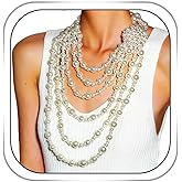 Gangel Pearl Necklace Earring Set Faux Layered Pearls Necklaces Bridal Wedding Jewelry Multi Strand Pearl Necklace for Women