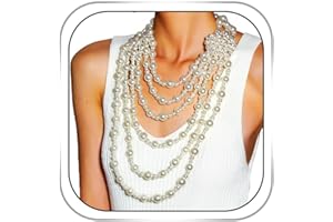 Gangel Pearl Necklace Earring Set Faux Layered Pearls Necklaces Bridal Wedding Jewelry Multi Strand Pearl Necklace for Women