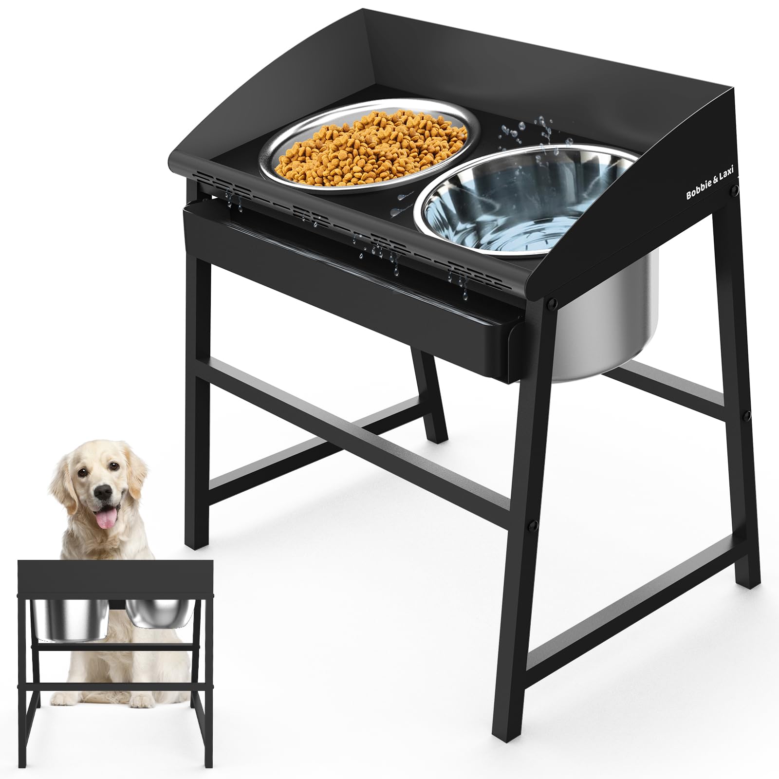 Photo 1 of Elevated Dog Bowls for Large Breeds, 15“ Tall Raised Food and Water Bowl Set with Stand, Full Metal Spill Proof Design and Stainless Dog Feeding Station for Indoor & Outdoor Use